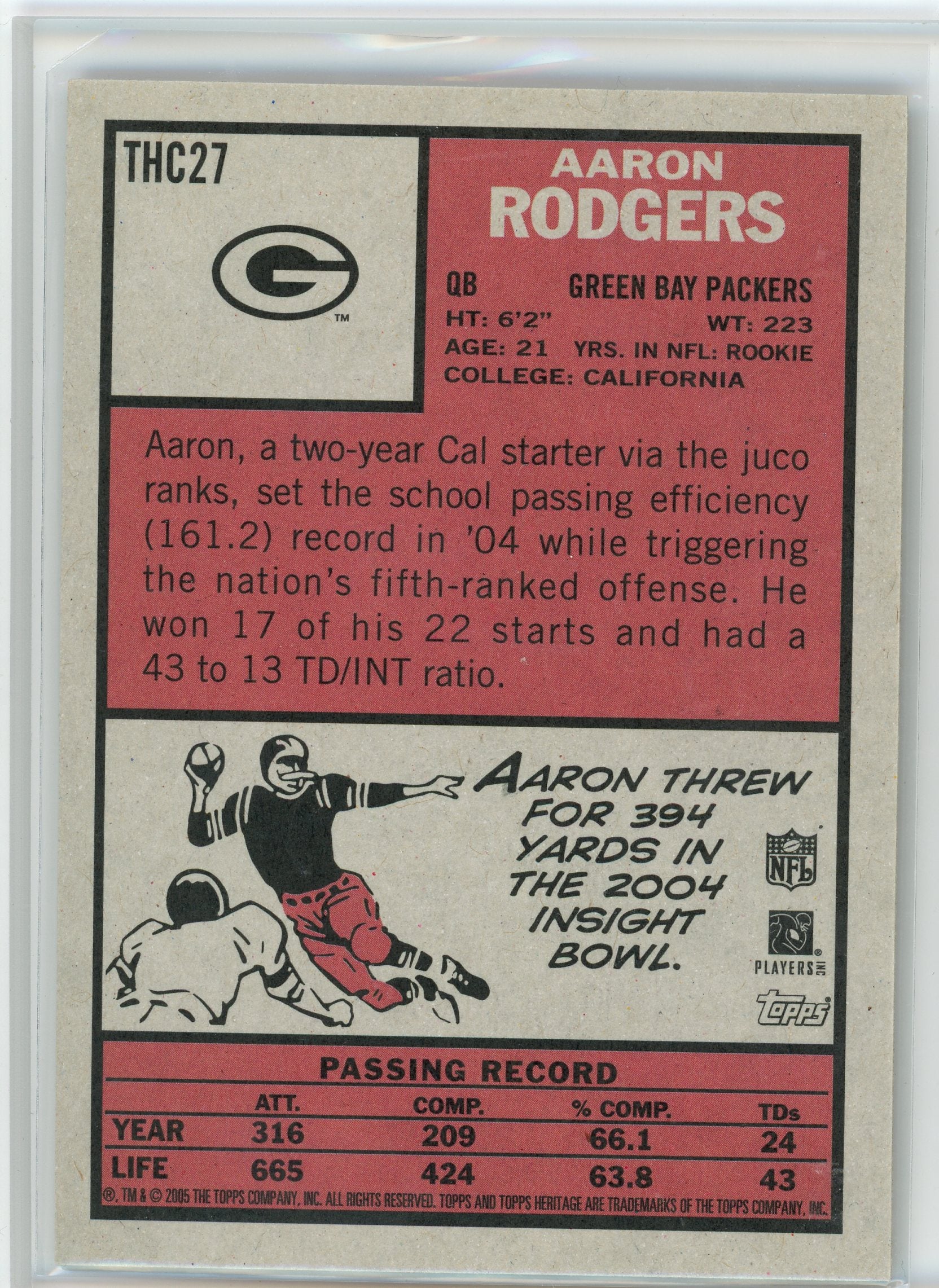 2005 Topps Heritage #THC27 Aaron Rodgers Foilboard