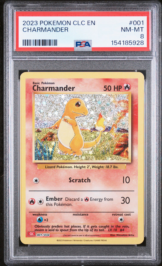 2023 POKEMON CLC-TRADING CARD GAME CLASSIC CHARIZARD & HO-OH ex DECK CHARMANDER #001 PSA 8
