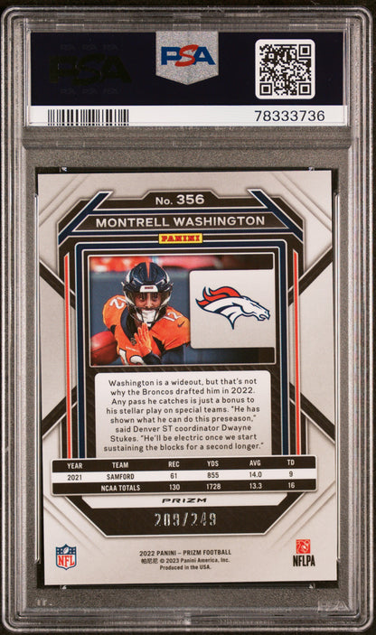 2022 PANINI PRIZM MONTRELL WASHINGTON #356 ORANGE PRIZM PSA 10