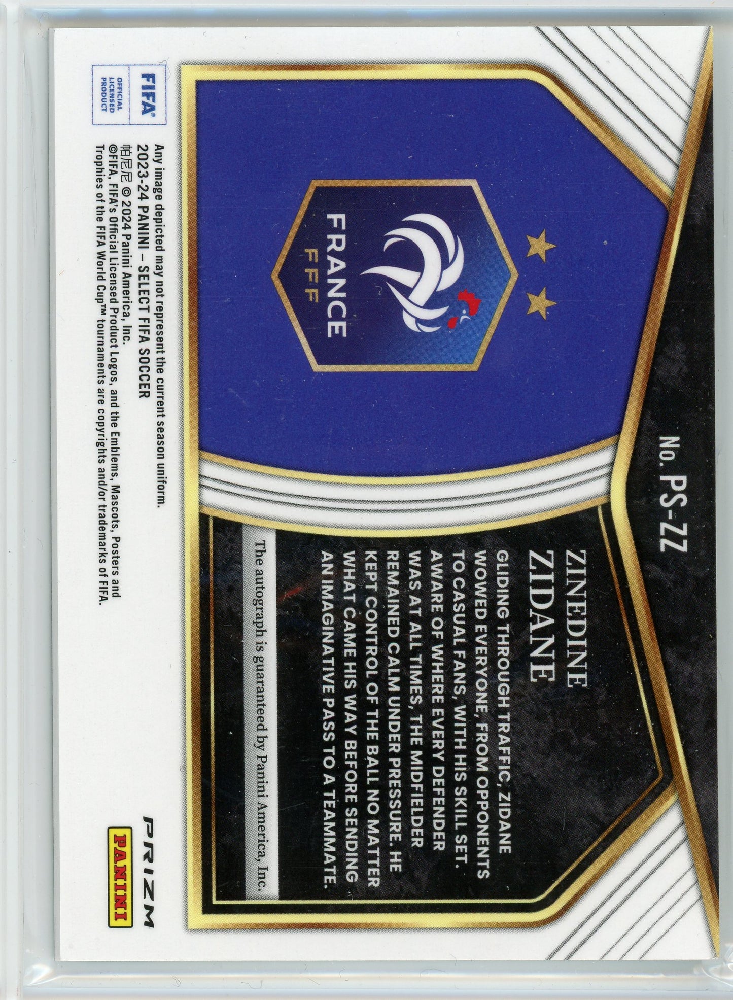 2023-24 Select Fifa #PS-ZZ Zinedine Zidane Pitchside Signatures