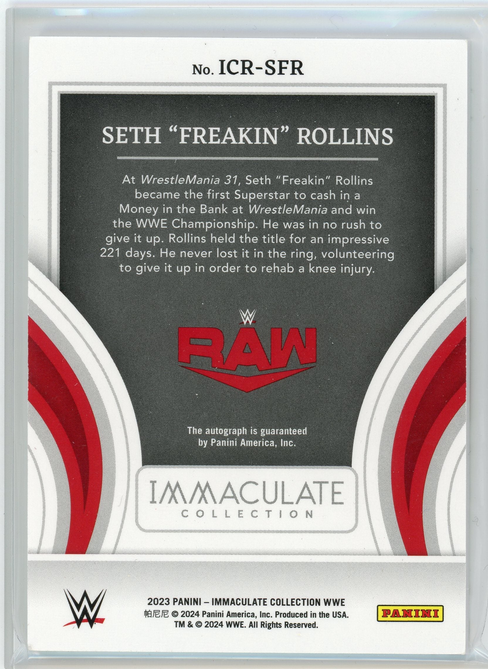 2023 Panini Immaculate WWE #ICR-SFR Seth "Freakin" Rollins Championship Runs /49