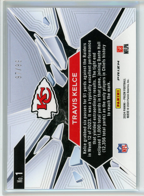 2024 Panini Prizm #1 Travis Kelce Prizm Break Blue Cracked Ice /99
