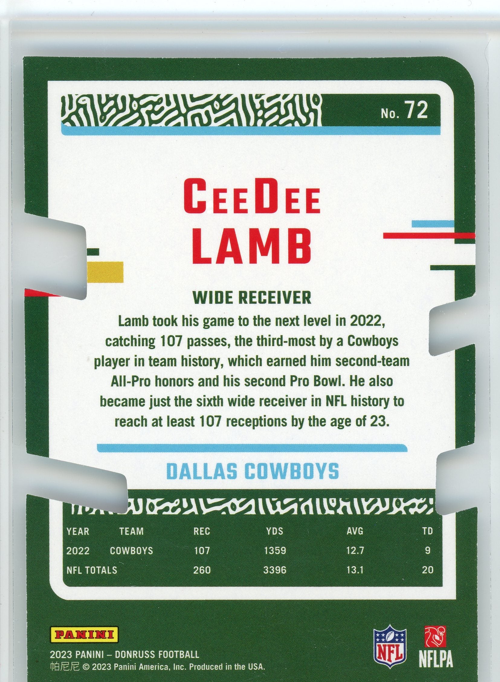 2023 Donruss Optic #72 CeeDee Lamb Press Proof Silver Die Cut