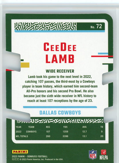 2023 Donruss Optic #72 CeeDee Lamb Press Proof Silver Die Cut