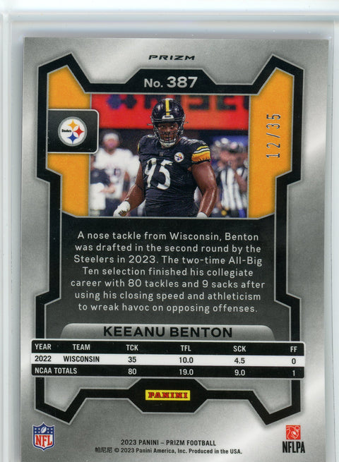 2023 Panini Prizm #387 Keeanu Benton Purple No Huddle Prizm Orange /35
