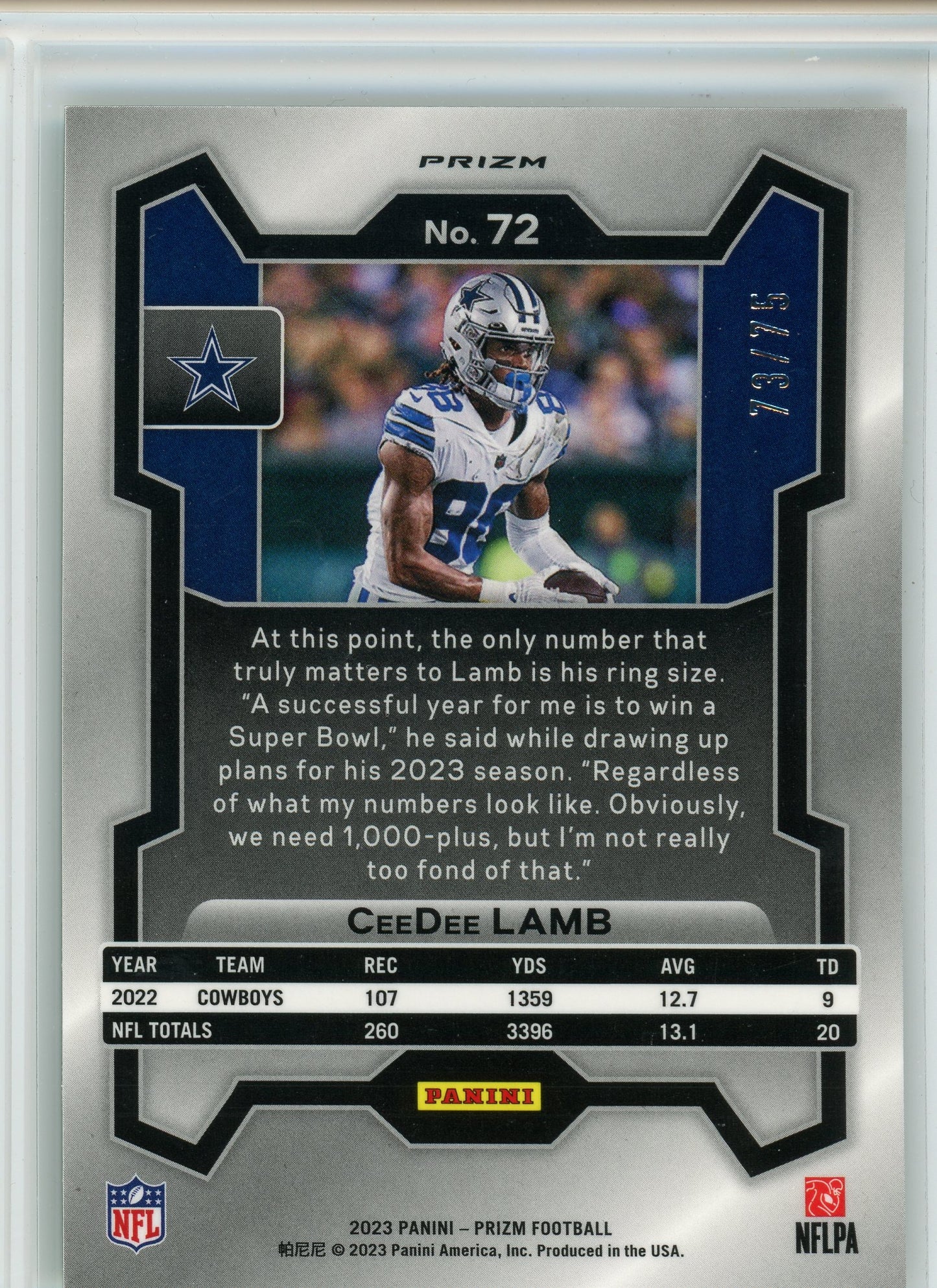2023 Panini Prizm #72 CeeDee Lamb Green Scope Prism /75