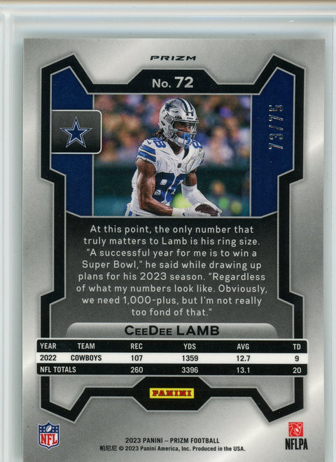 2023 Panini Prizm #72 CeeDee Lamb Green Scope Prism /75