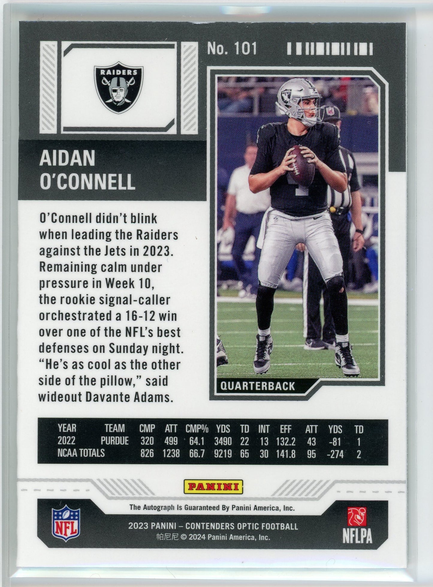 2023 Panini Contenders #101 Aiden O'Connell Rookie Ticket Auto