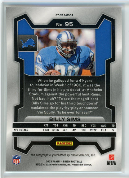 2023 Panini Prizm #95 Billy Sims Autographs Prizm Silver