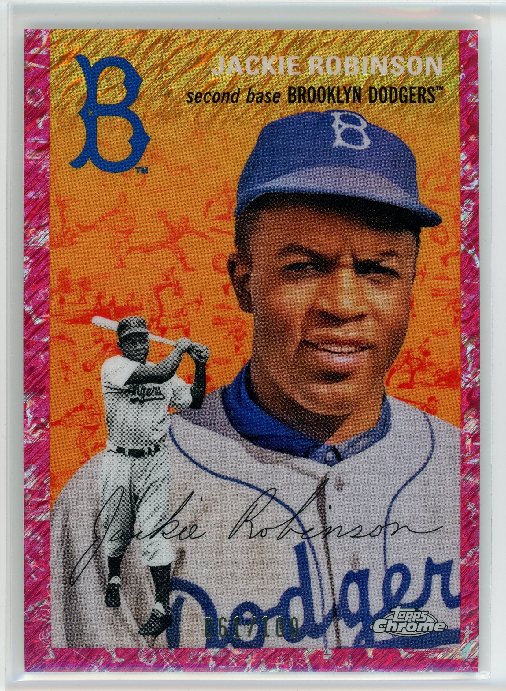 2023 Topps Chrome #426 Jackie Robinson Toile Cream/Fuchsia Lava Refractor /100