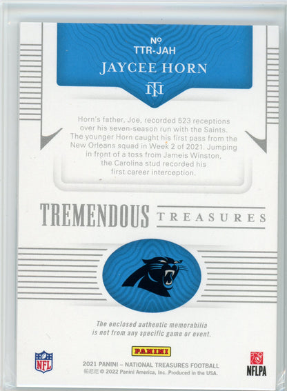 2021 Panini National Treasures #TTr-JAH` Jaycee Horn Tremendous Treasures /99