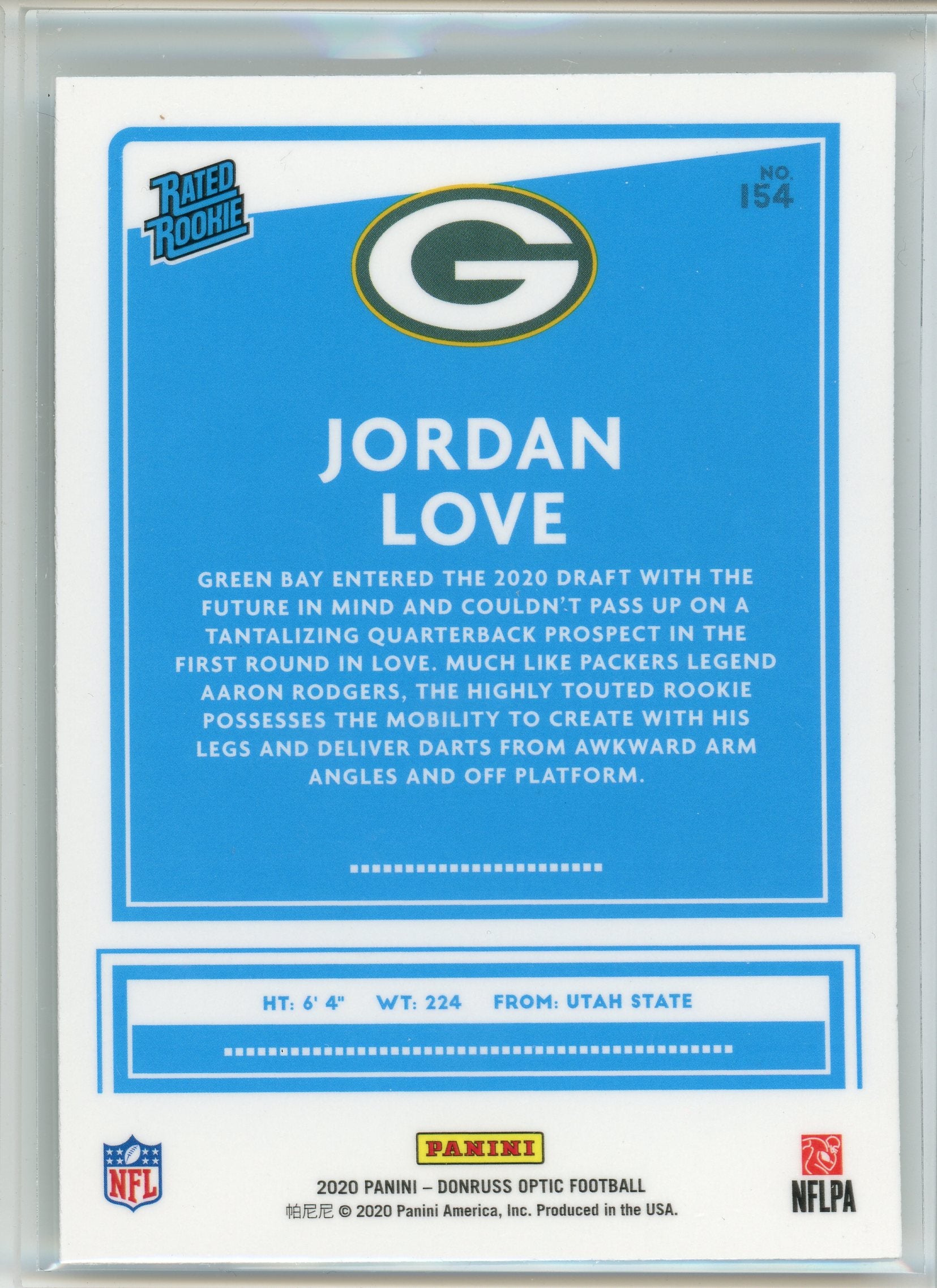 2020 Donruss Optic #154 Jordan Love