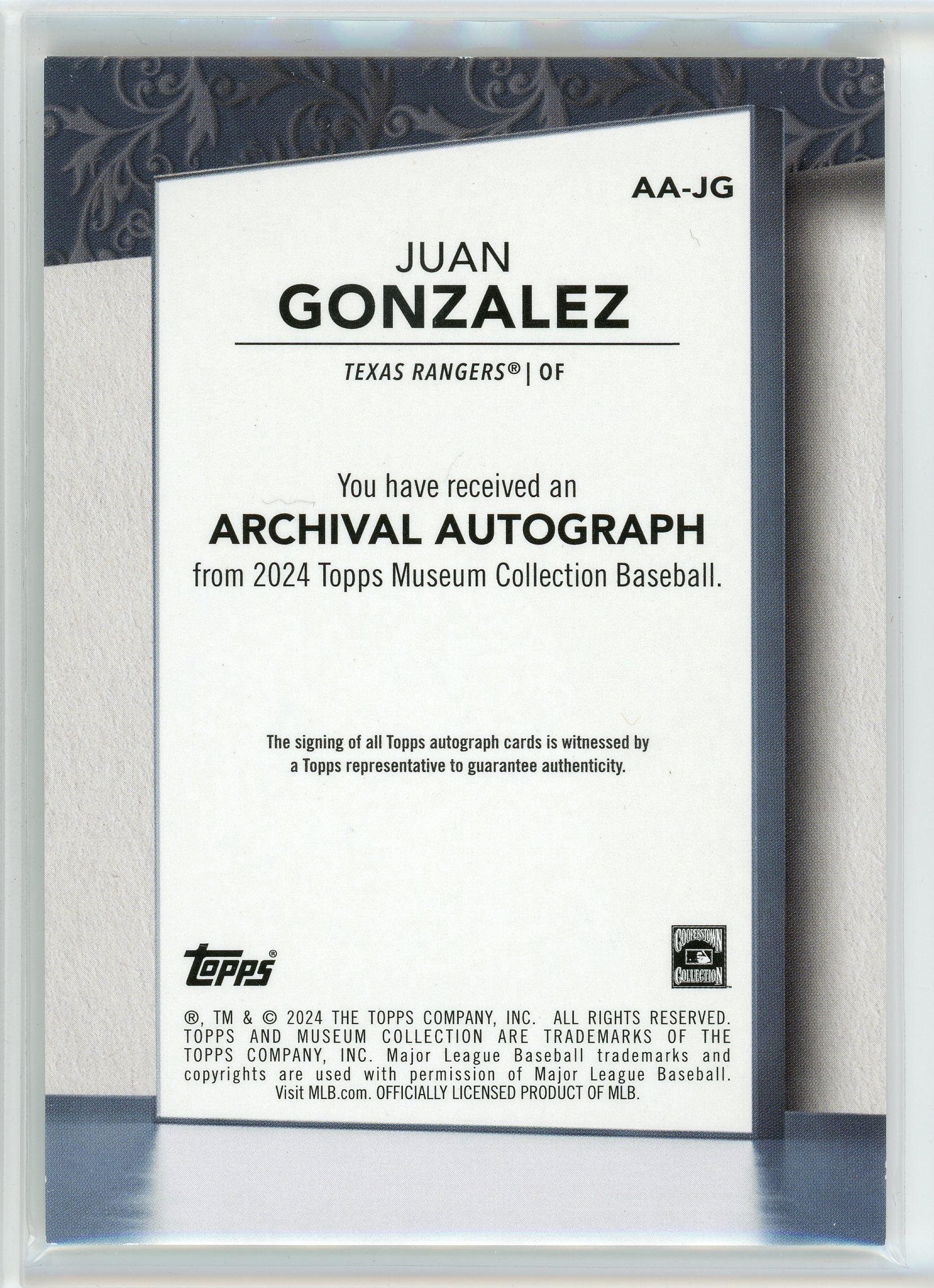 2024 Topps Museum #AA-JG Juan Gonzales Archival Artographs /299