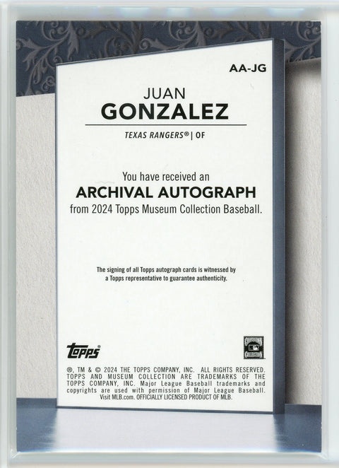 2024 Topps Museum #AA-JG Juan Gonzales Archival Artographs /299