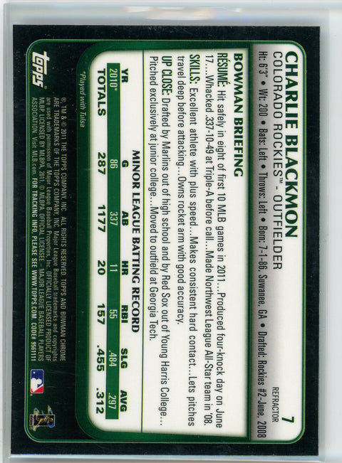 2011 Bowman Draft Picks & Prospects #7 Charlie Blackmon Chrome Refractors
