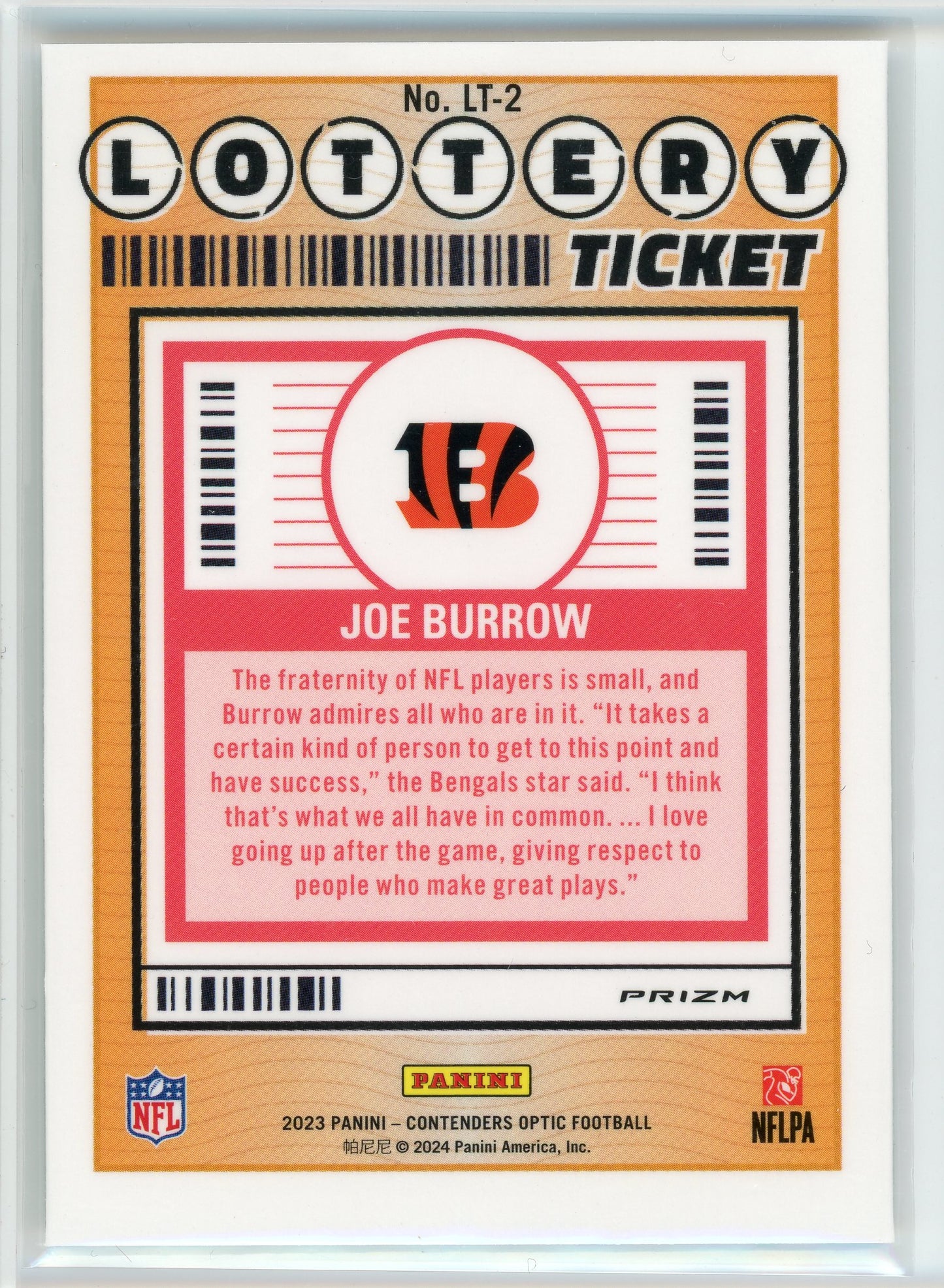 2023 Panini Contenders Optic #LT-2 Joe Burrow Lottery Ticket