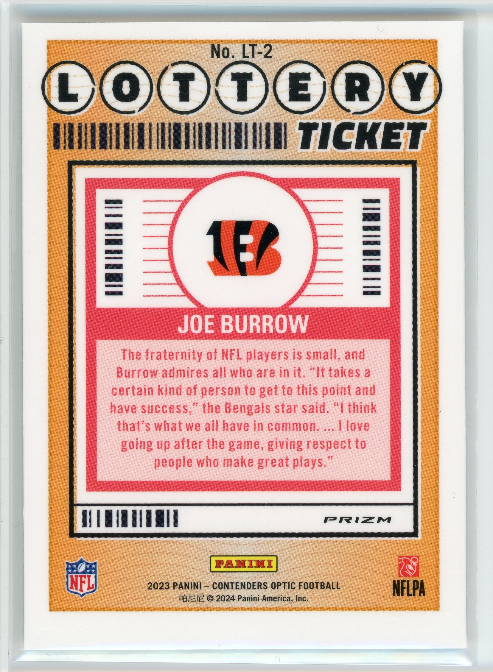 2023 Panini Contenders Optic #LT-2 Joe Burrow Lottery Ticket