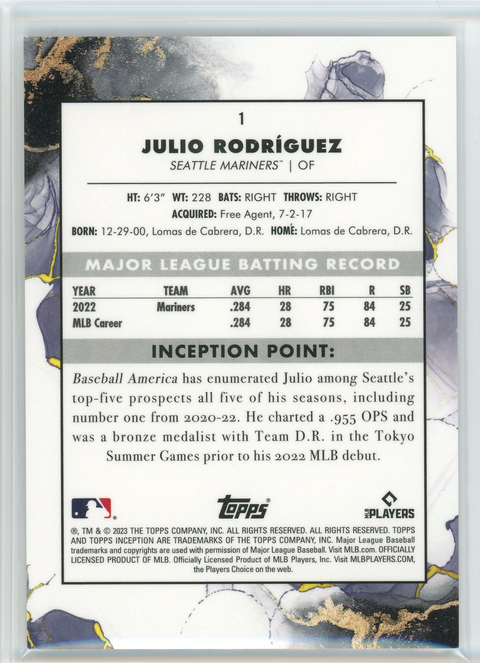 2023 Topps Inception #1 Julio Rodríguez Purple #/150
