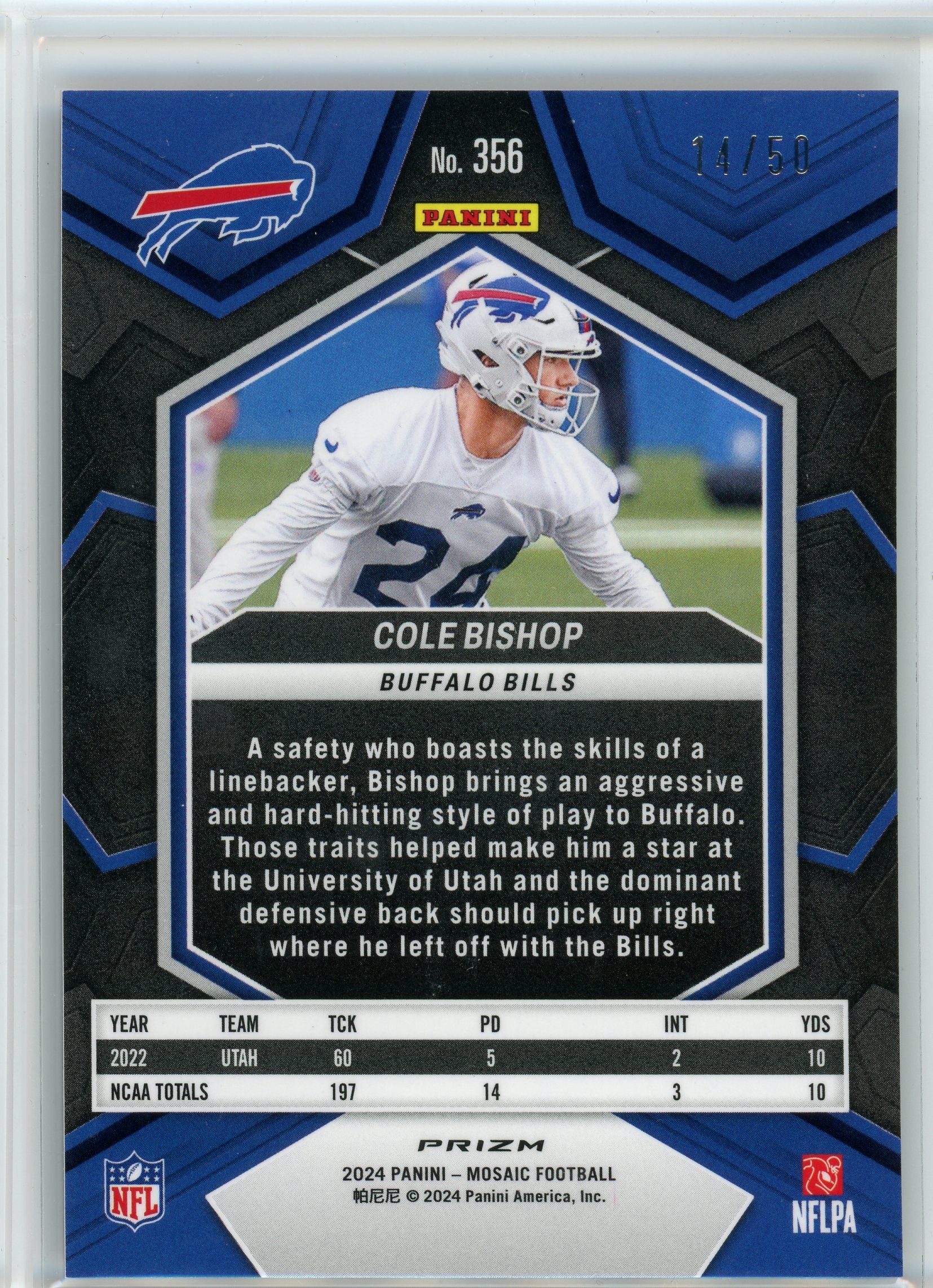 2023 Panini Mosaic #356 Cole Bishop Purple No Huddle /50
