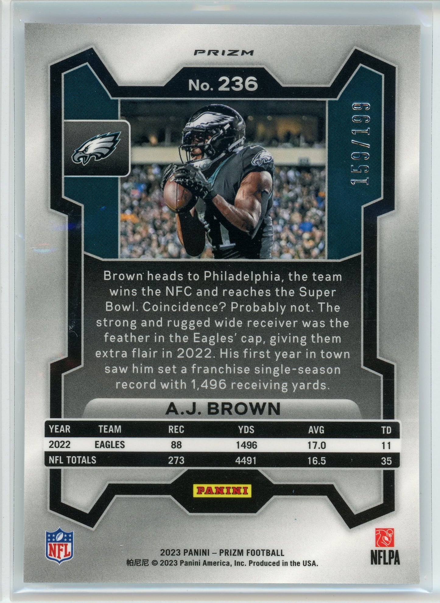 2023 Panini Prizm #236 A.J. Brown Blue Wave #/199