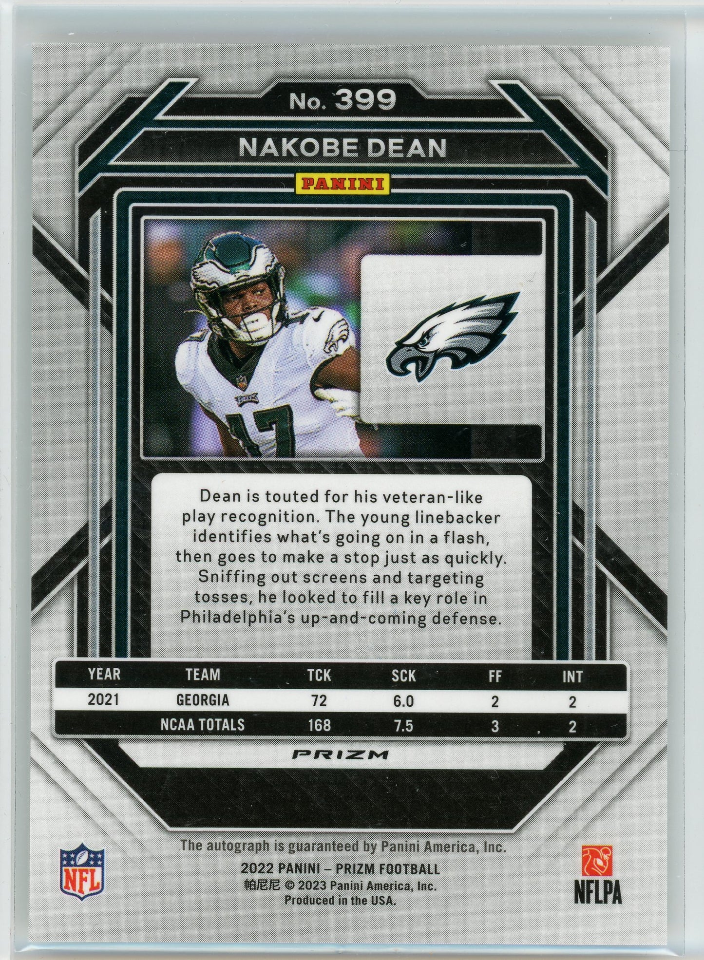 2022 Panini Prizm #399 Nakobe Dean Autographs Prizm Silver