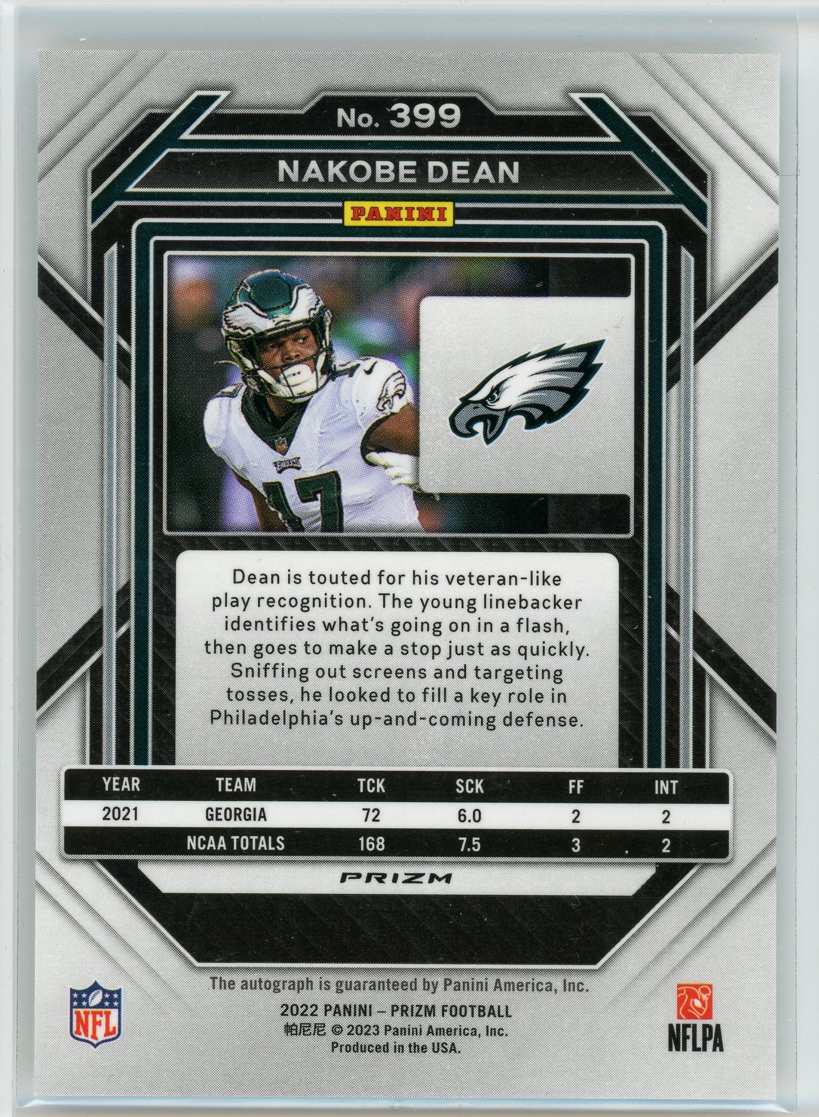 2022 Panini Prizm #399 Nakobe Dean Autographs Prizm Silver