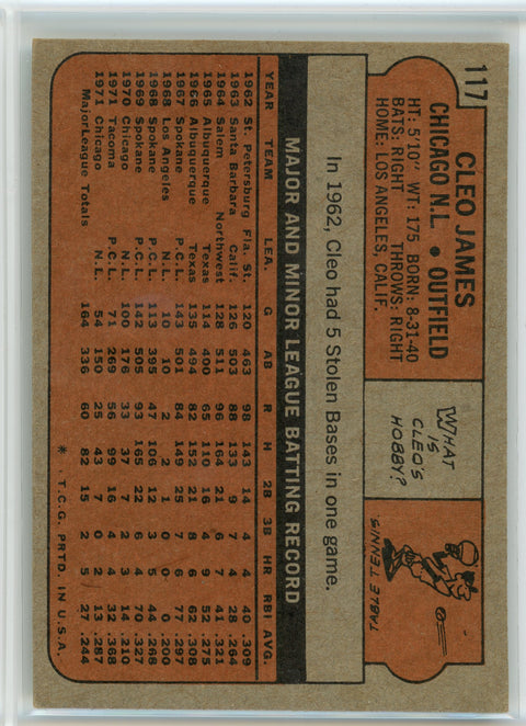 1972 Topps #117a Cleo James Yellow under C and S