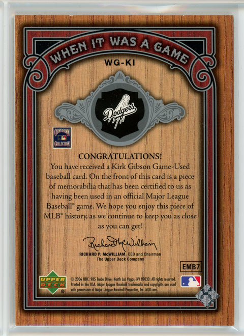 2006 Upper Deck #WG-KI Kirk Gibson When It Was A Game Patch