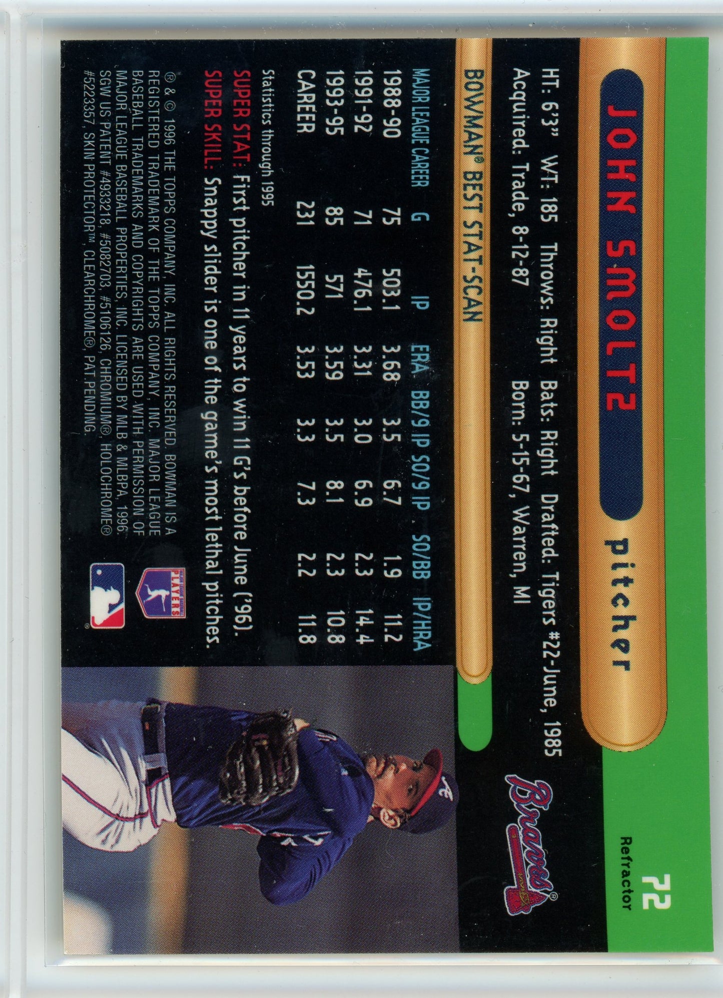 1996 Bowman's Best #72 John Smoltz Refractors
