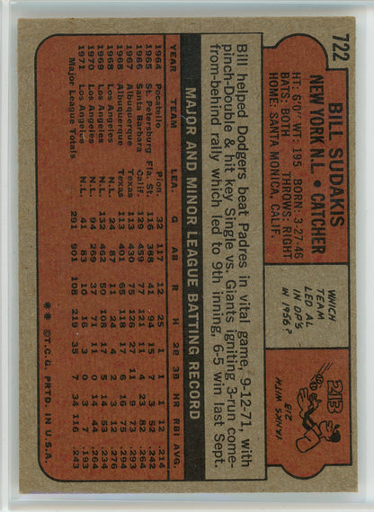 1972 Topps #722 Bill Sudakis