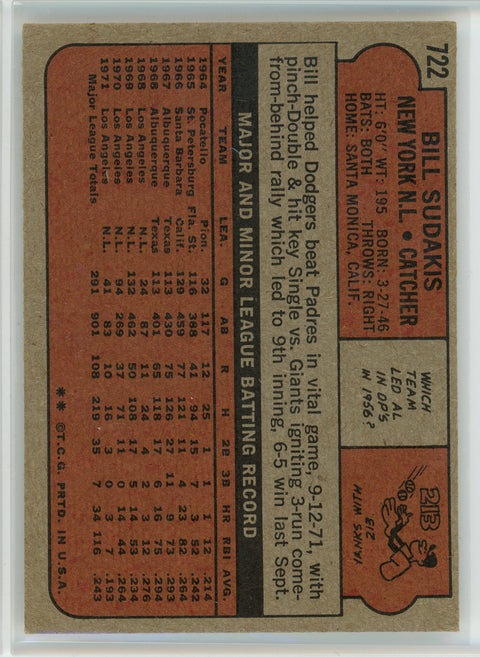 1972 Topps #722 Bill Sudakis