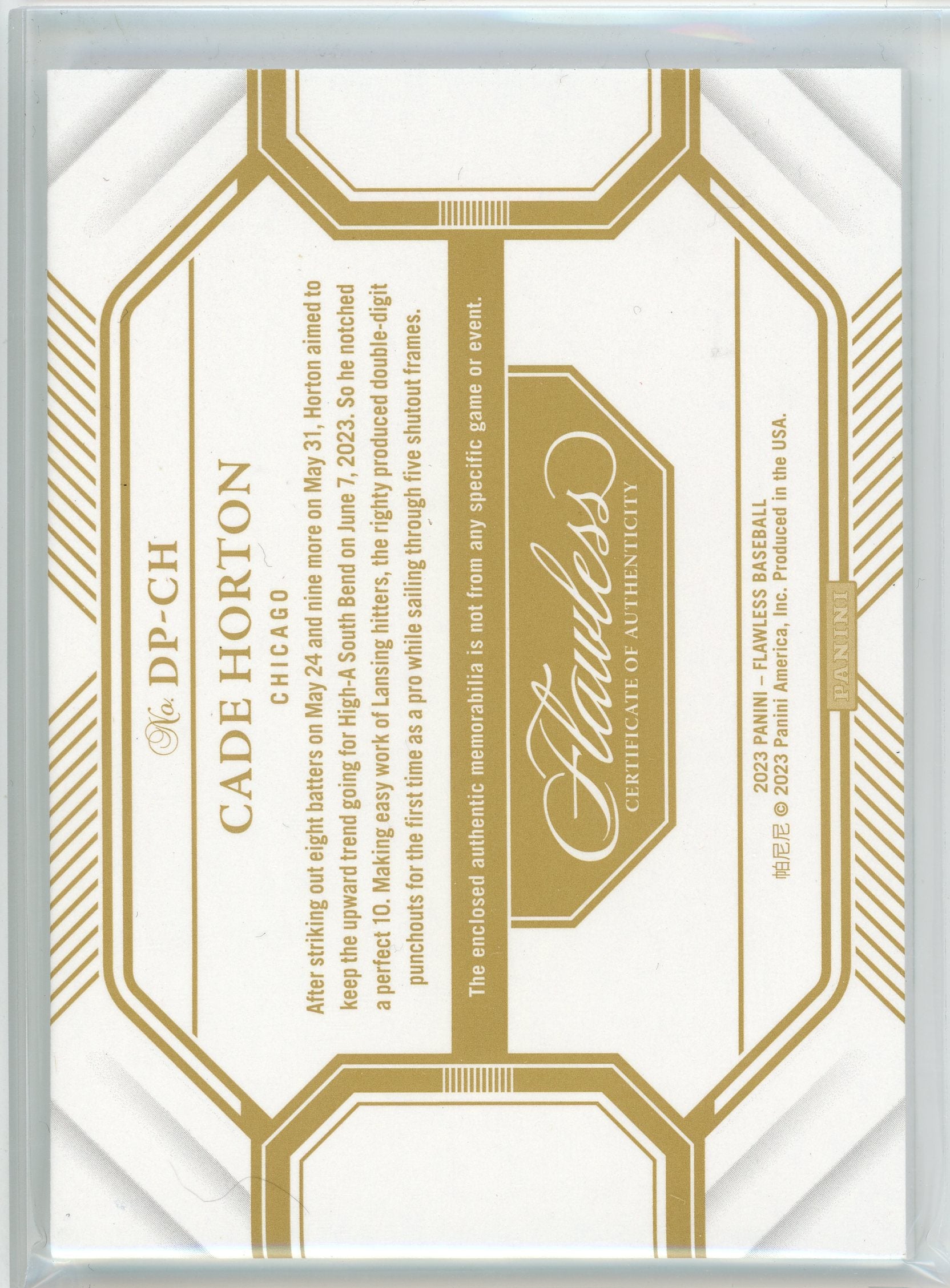 2023 Panini Flawless #DP-CH Cade Horton Flawless Patch /10