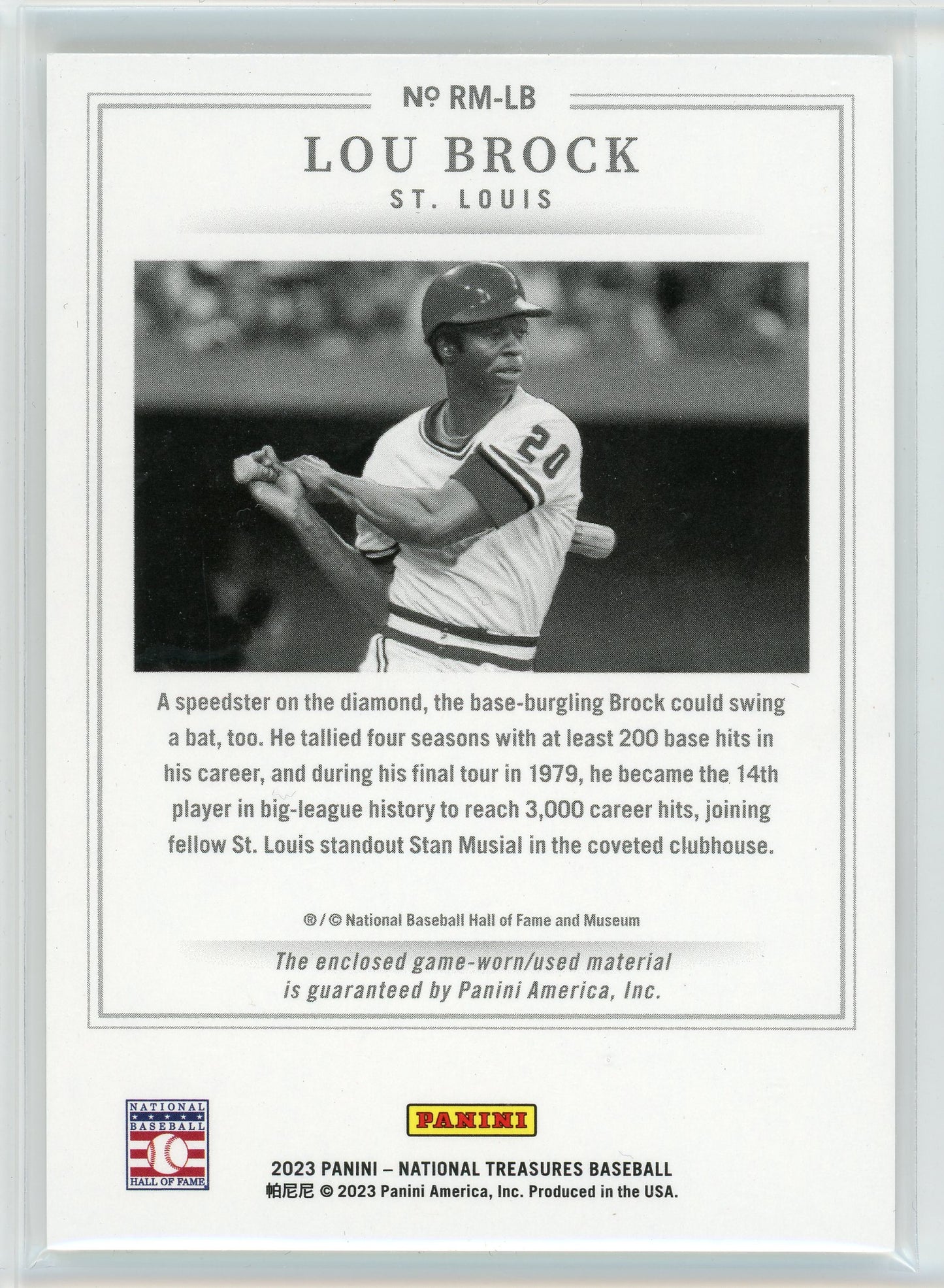 2023 Panini National Treasures #RM-LB Lou Brock Retro Materials /25