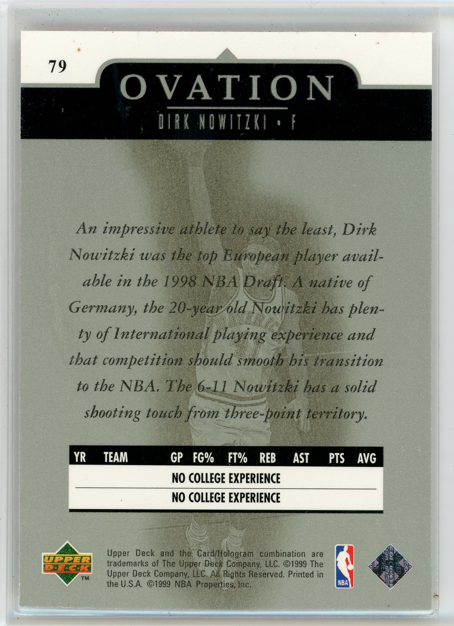 1999 Upper Deck #79 Dirk Nowitzki Ovation