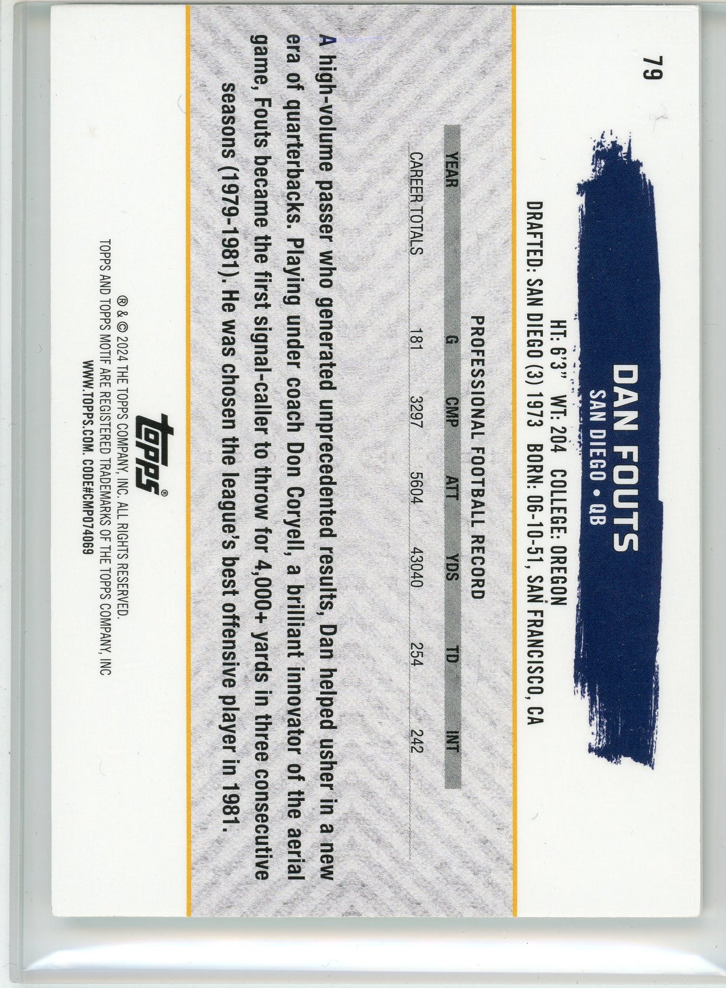 2024 Topps Motif #79 Dan Fouts Light Blue /10