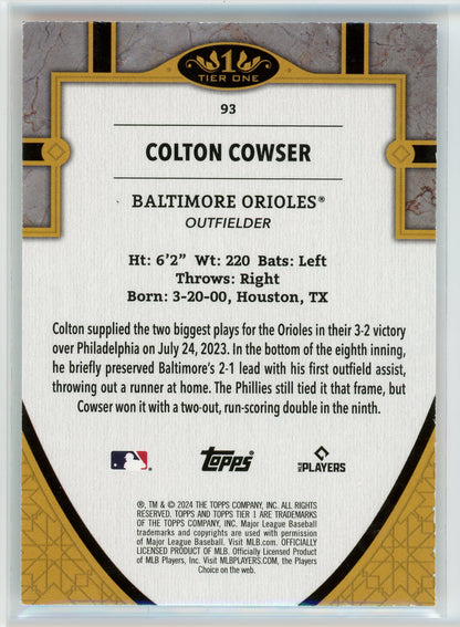 2024 Topps Tier One #93 Colton Cowser Blue Foil #/125