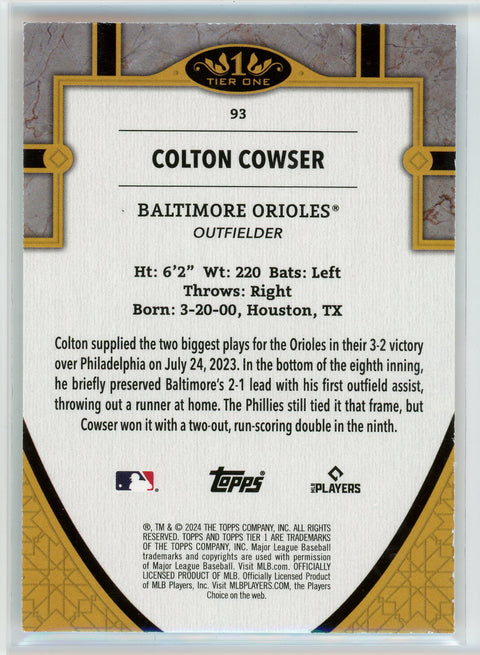 2024 Topps Tier One #93 Colton Cowser Blue Foil #/125