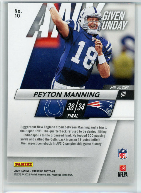 2022 Panini Prestige #10 Peyton Manning Any Given Sunday Xtra Points Pink #/50
