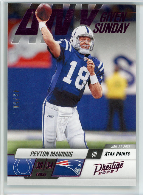 2022 Panini Prestige #10 Peyton Manning Any Given Sunday Xtra Points Pink #/50