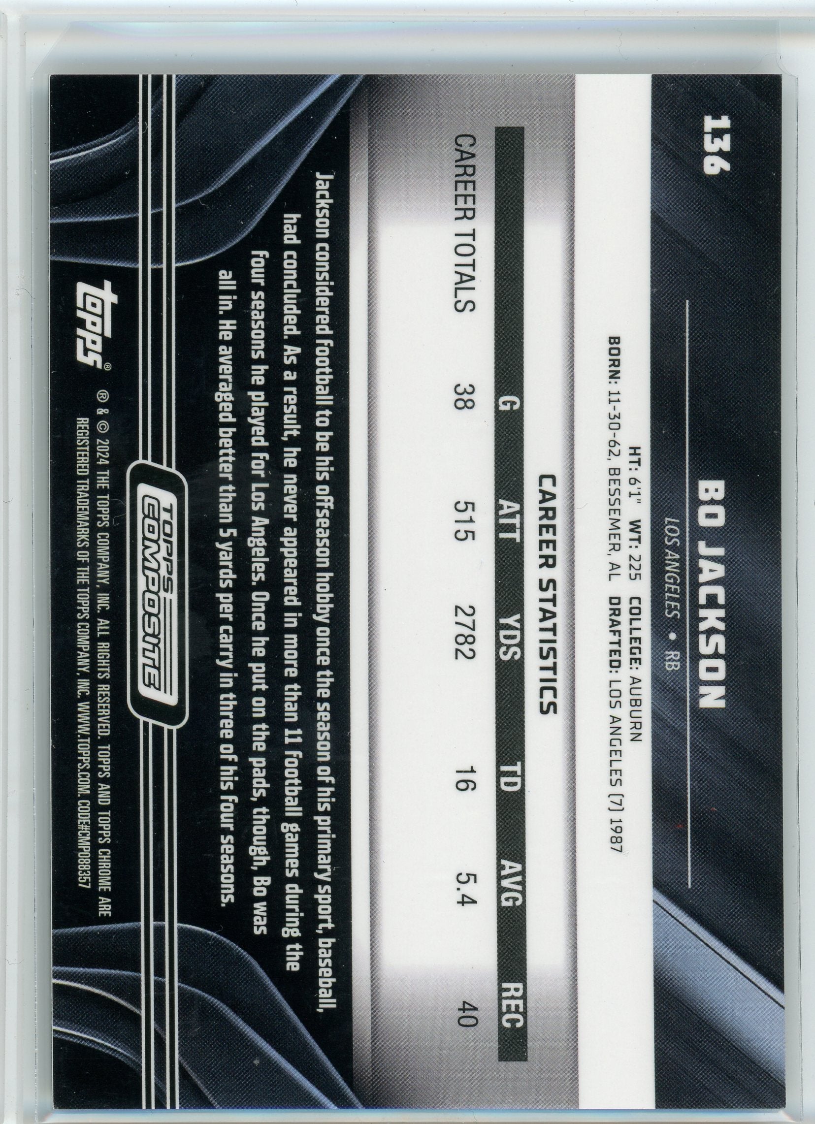 2023 Topps Composite #136 Bo Jackson Topps Chrome Black Green Refractor #/99