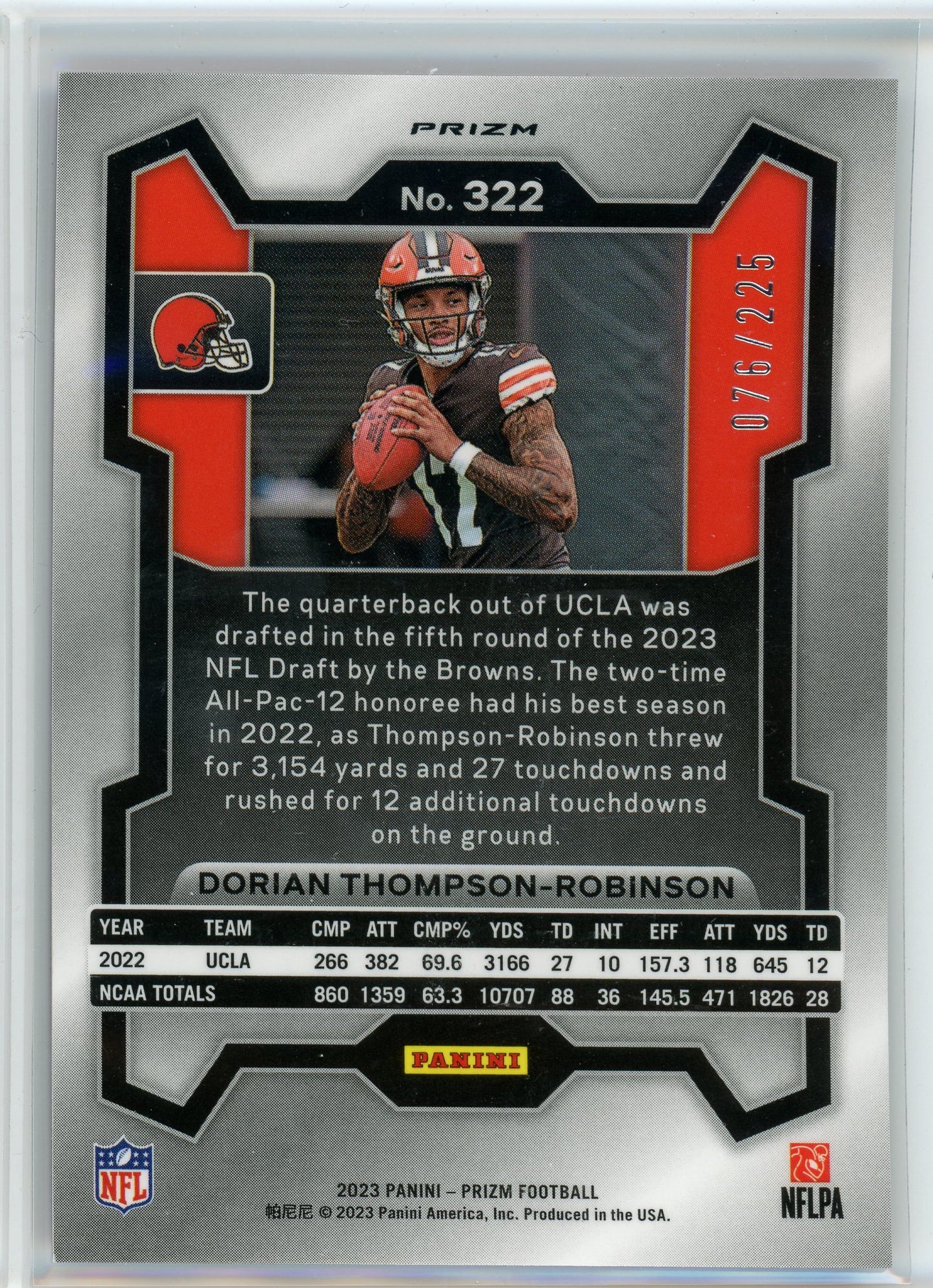2023 Panini Prizm #322 Dorian Thompson-Robinson Purple Cracked Ice /225