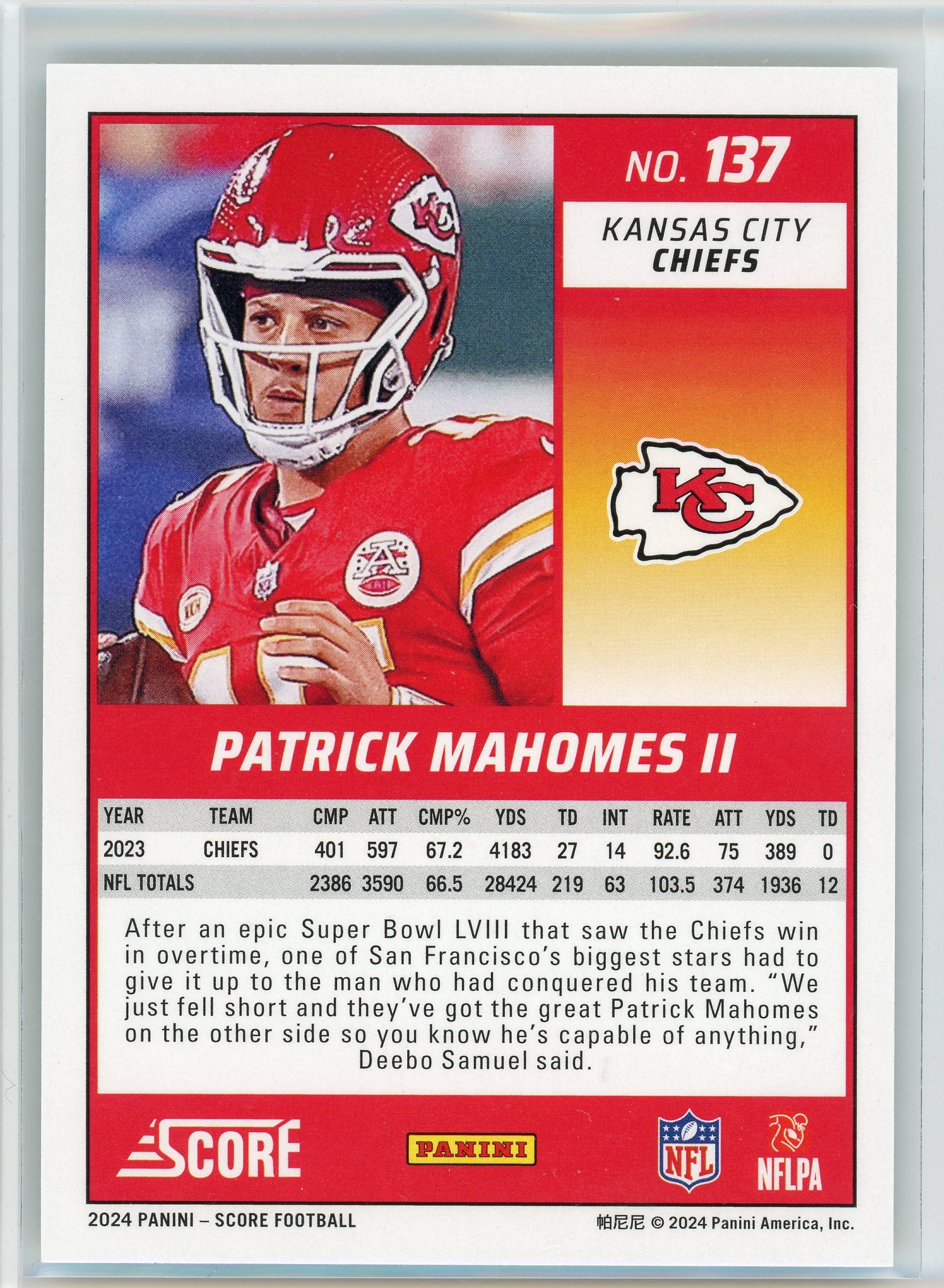 2024 Score #137 Patrick Mahomes II Extraterrestrial Alien