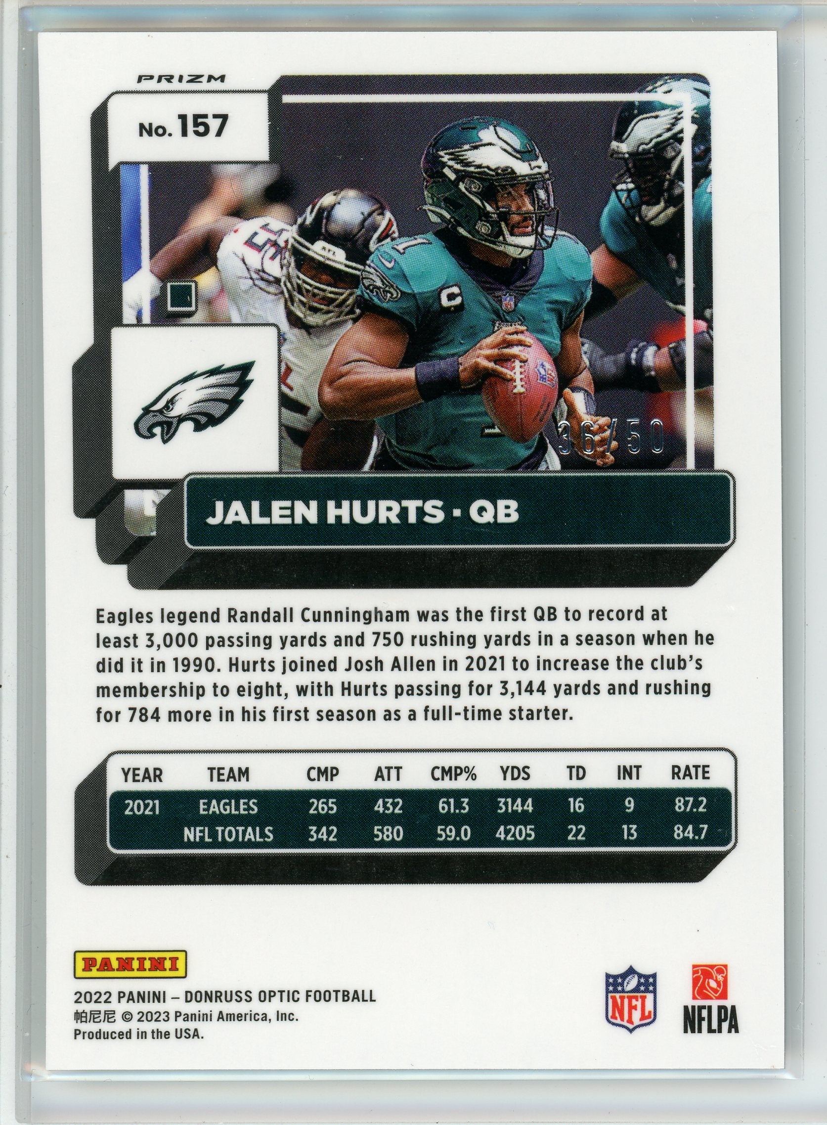 2022 Donruss Optic #157 Jalen Hurts Blue Prizm