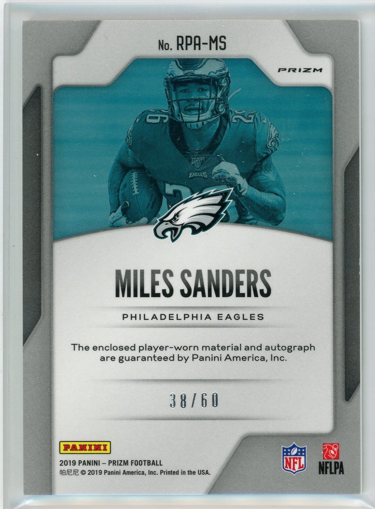 2019 Panini Prizm #RPA-MS Miles Sanders Rookie Patch Auto /60