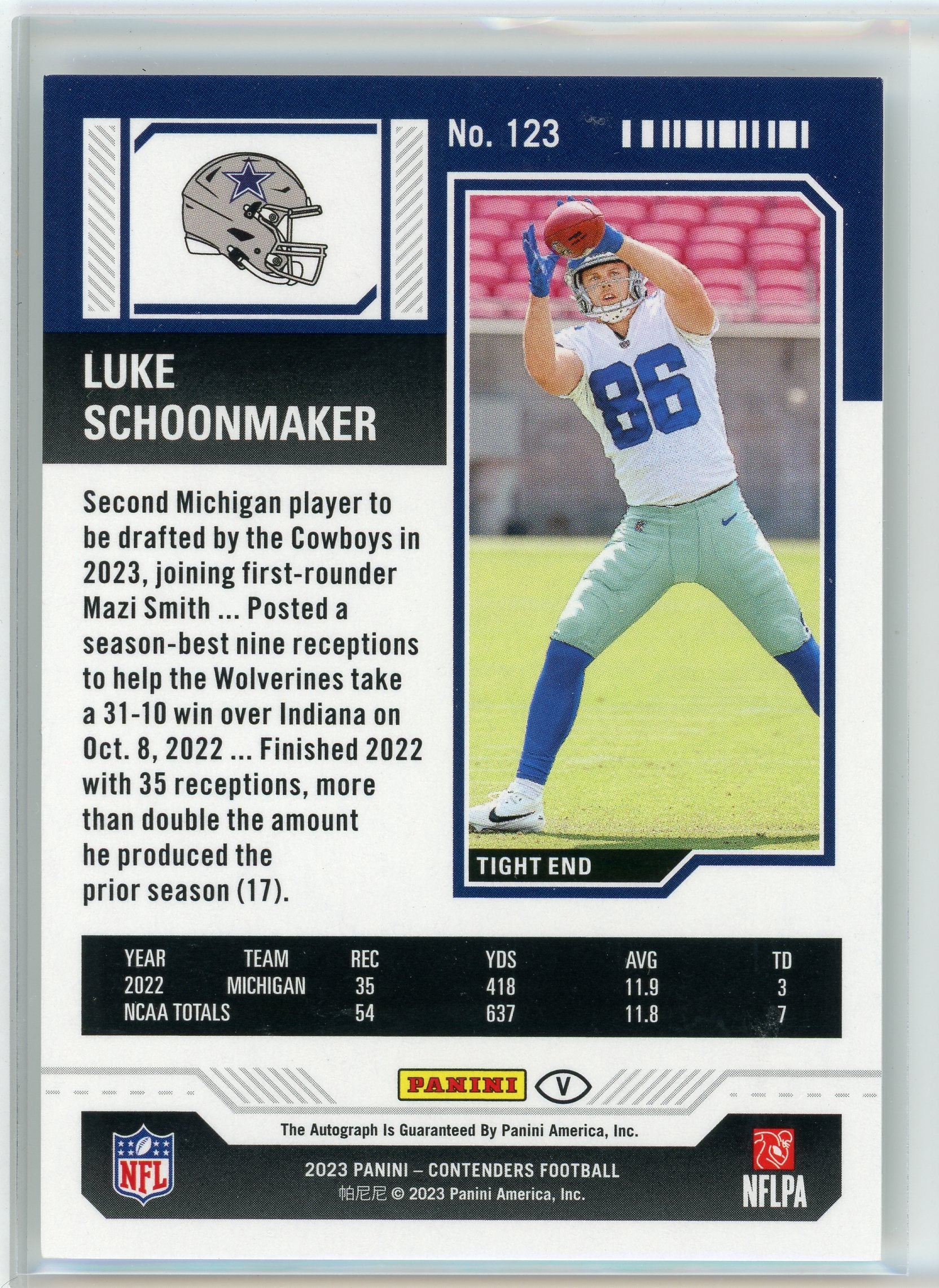 2023 Panini Contenders #123 Luke Schoonmaker Rookie Ticket Auto