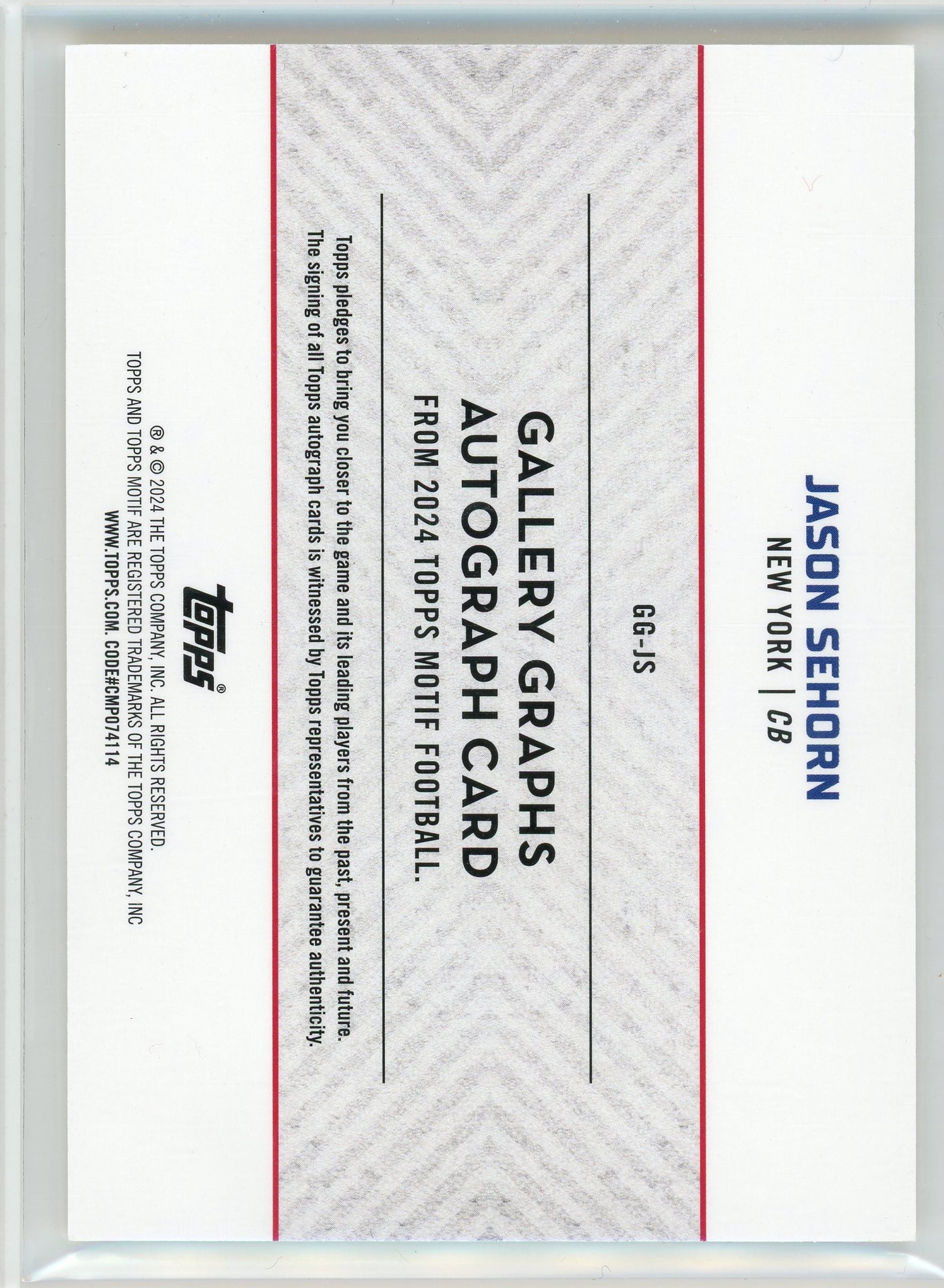 2024 Topps Motif #GG-JS Jason Sehorn Gallery Graphs Auto /25