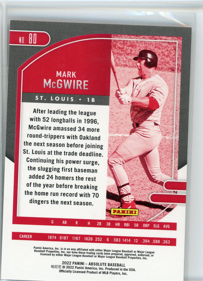2022 Panini Absolute #80 Mark McGwire Red #/99