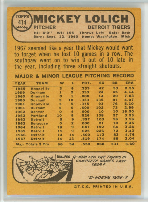 1968 Topps #414 Mickey Lolich