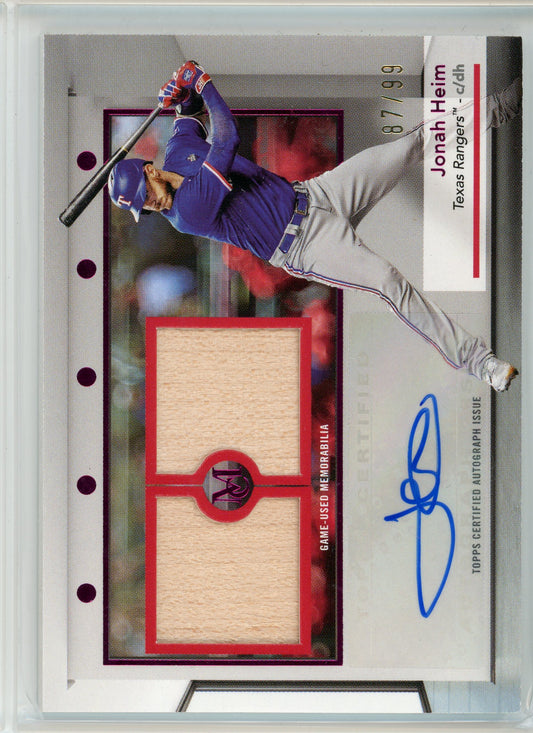 2024 Topps Museum #SWDRA-JH Jonah Heim Signature Swatches Relic Auto /99Q