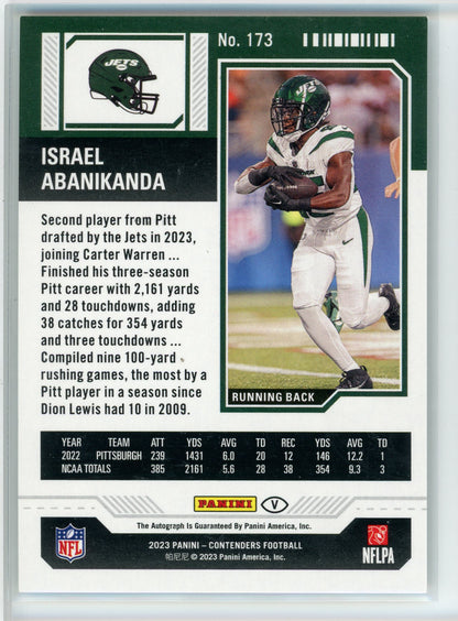 2023 Panini Contenders #176 Israel Abanikanda Midfield Ticket Auto /50